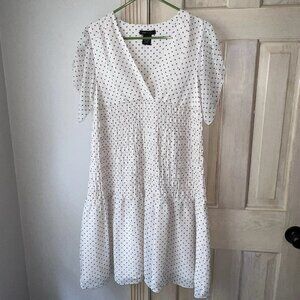 BCBG Maxazria Cream Black Polka Dot Baby Doll Dress Petal Sleeves VGUC
